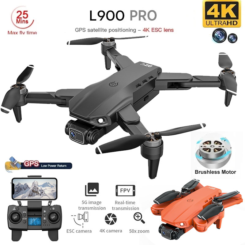 Fpv Brushless Rc Drone 4K - 折りたたみ式ブラシレスドローンl900プロ,GPS, 4k,HD,デュアルカメラ,5g,wifi,rc,距離1.2km,ドローン