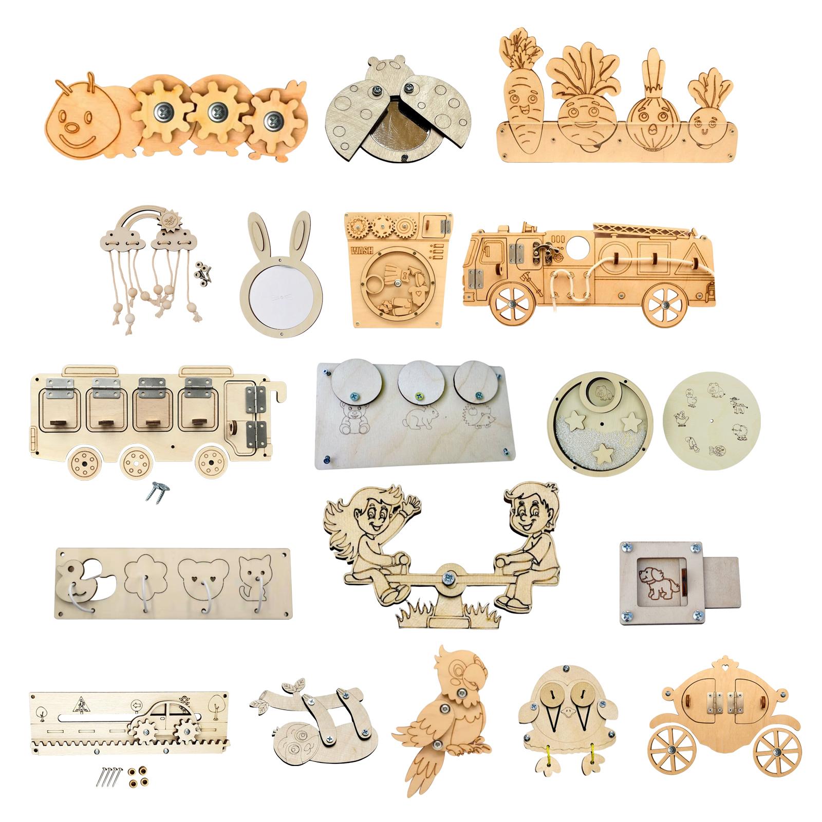 Montessori Wooden Busy Board Toddler - 木製ビジーボードパーツ モンテッソーリ感覚玩具 DIY教育学習アクティビティ 幼児向け 旅行用 就学前