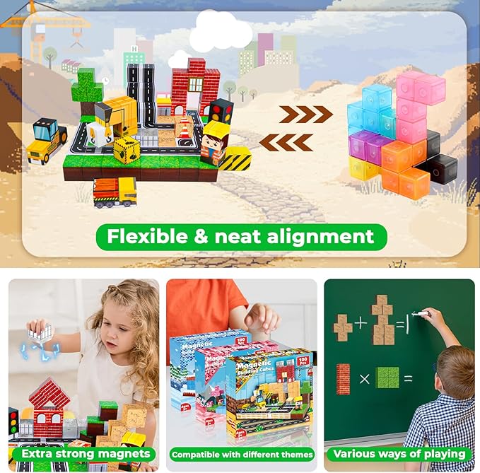 100個の磁気ブロック、磁気ビルディングブロック幼児用マグネ - Magnetic Building Tiles Set 100Pcs のレビューと価格