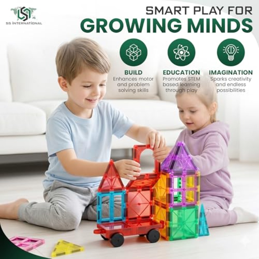 磁気タイル組み立てセット 100ピース 2台の車付き STE - Magnetic Building Tiles Set 100Pcs のレビューと価格