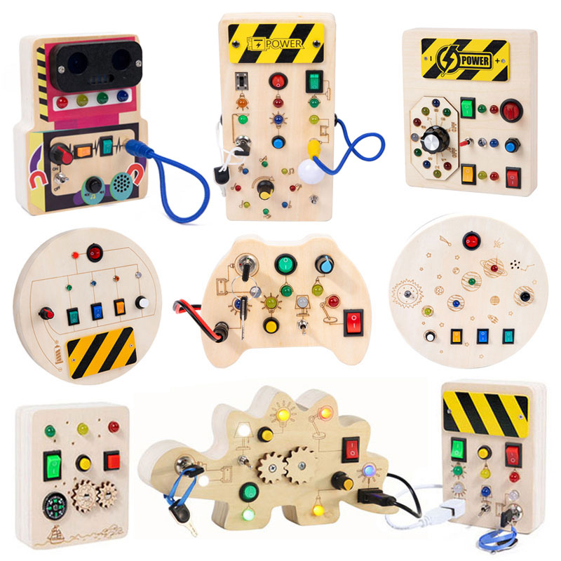 モンテッソーリビジーボード感覚おもちゃ木製 LED ライトス - Montessori Wooden Busy Board Toddler のレビューと価格