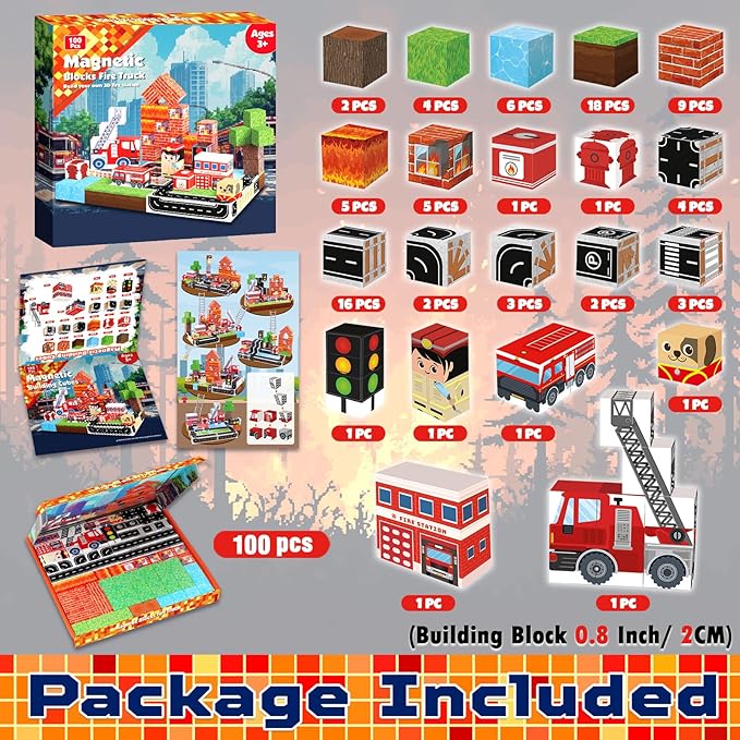 マグネットブロック 100ピース 組み立て式 鉱山 森林 農 - Magnetic Building Tiles Set 100Pcs のレビューと価格