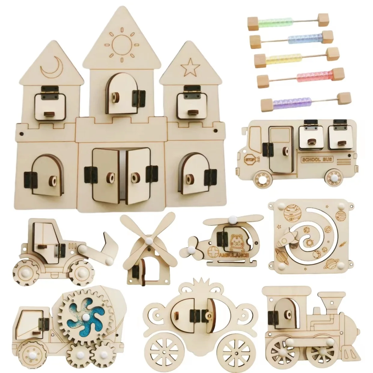 モンテッソーリビジーボード DIY 木製アクセサリー早期ボー - Montessori Wooden Busy Board Toddler のレビューと価格