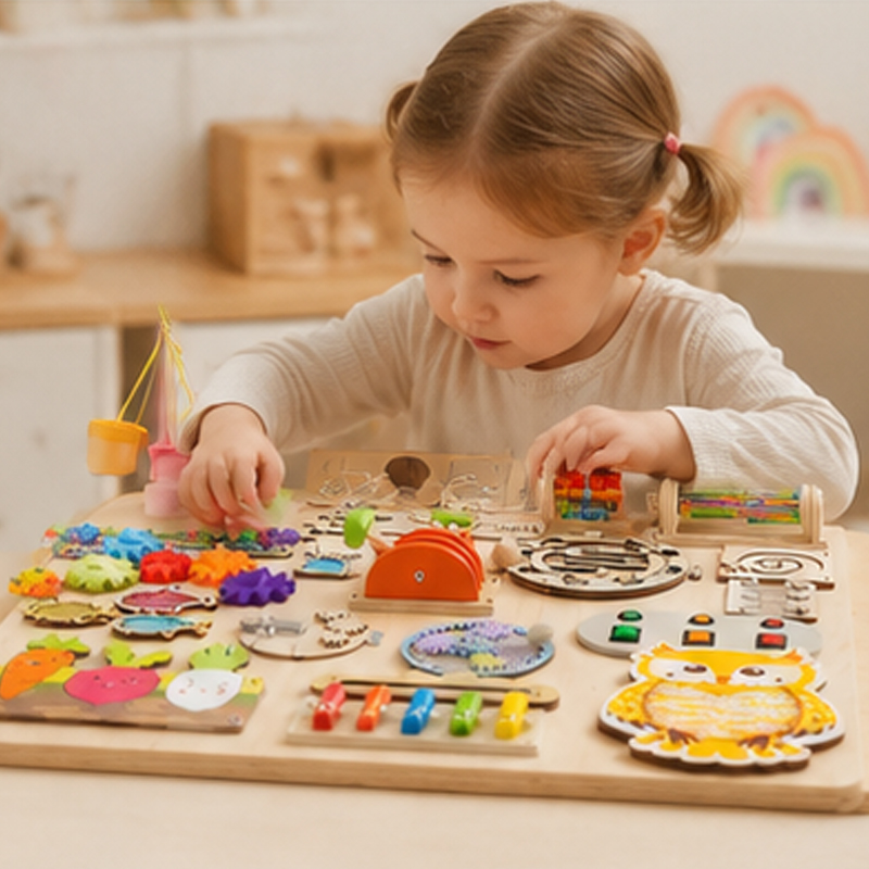 プレミアムモンテッソーリビジーボードアクセサリー 感覚細かい - Montessori Wooden Busy Board Toddler のレビューと価格